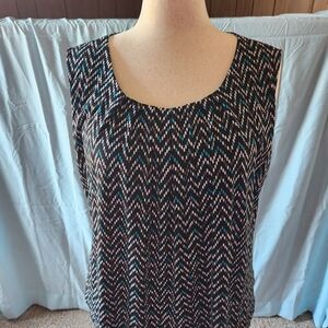 Jones Studio Black and Teal Chevron Tank Top